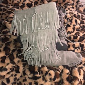 Grey Fringe Boots